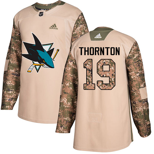 Adidas Sharks #19 Joe Thornton Camo Authentic Veterans Day Stitched Youth NHL Jersey